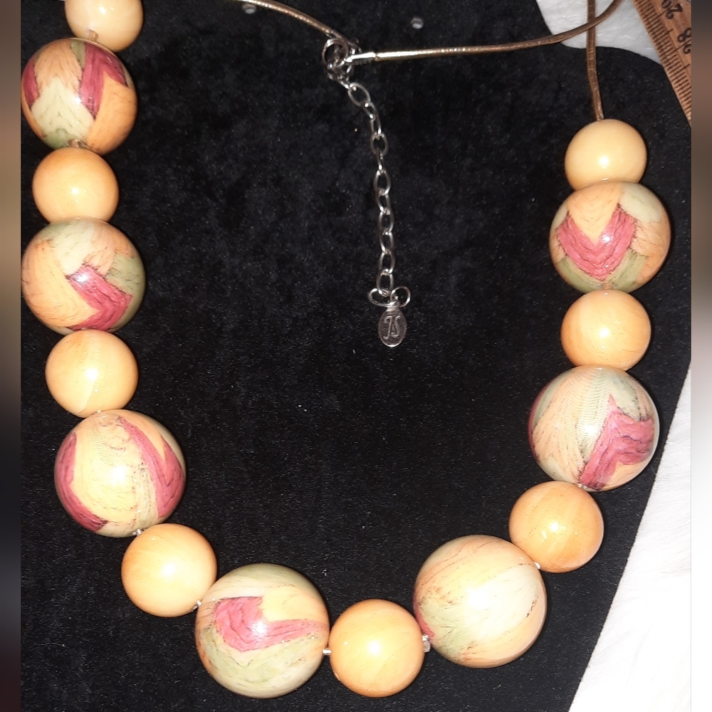 Vintage Sunny decor beaded necklace gold cord adjustable JS tag